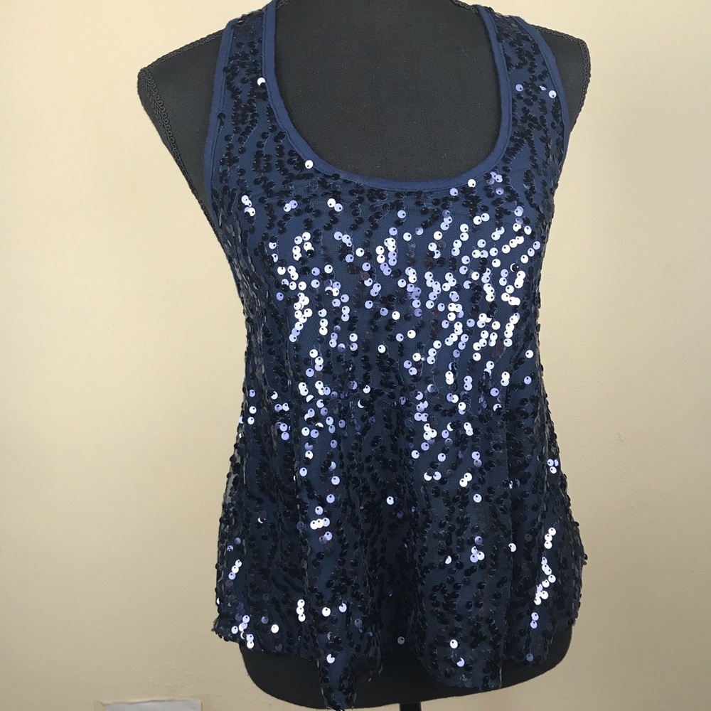 3/$15 Kylee Blue Sequin Racerback Tank S